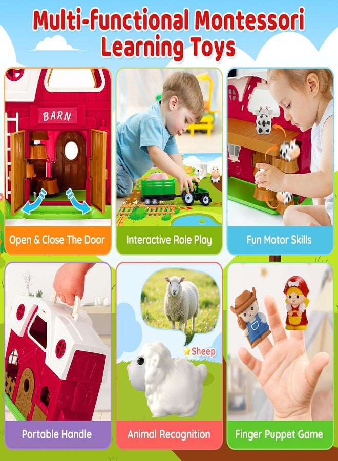 Aigybobo Farm Animal Toys for 1 2 3 Year Old Toddlers, Big Red Barn with Farm Mat & Animals & Tractor Toy for Boys Girls, Montessori Learning Interactive Barn Set for Kids 1-3, Ideal Christmas Birthday Gifts - Image 4